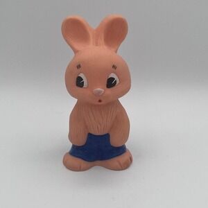 Vintage Soviet‎ Russian Rubber Bunny Toy Blue Shorts 6" USSR Style Collectible